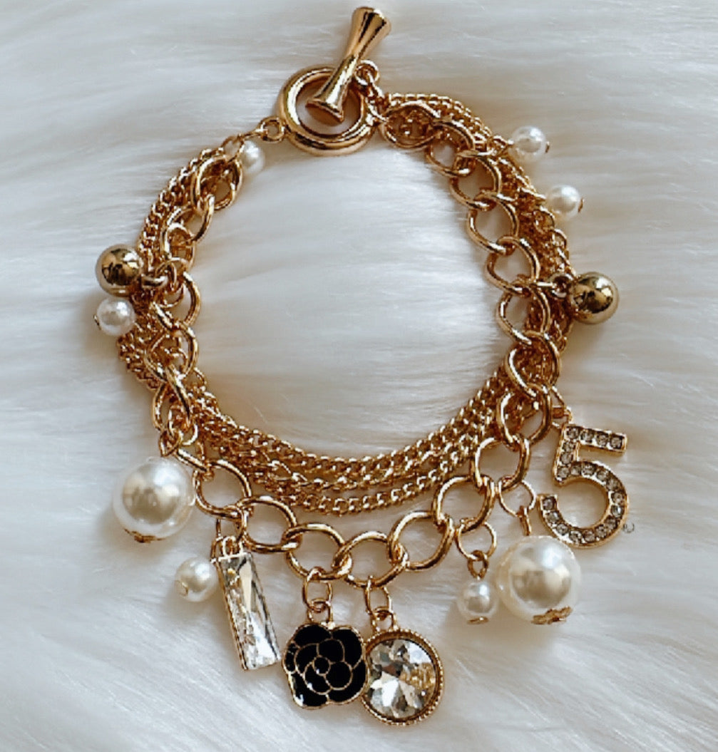 Chanel Gold Metal CC and Chanel No.5 Perfume Charm Bracelet