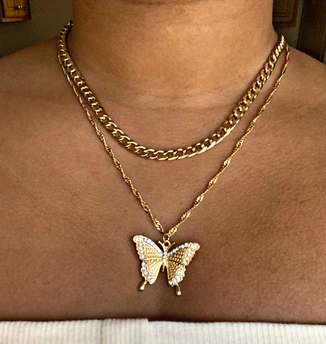 Glitter Butterfly Necklace (2pcs)