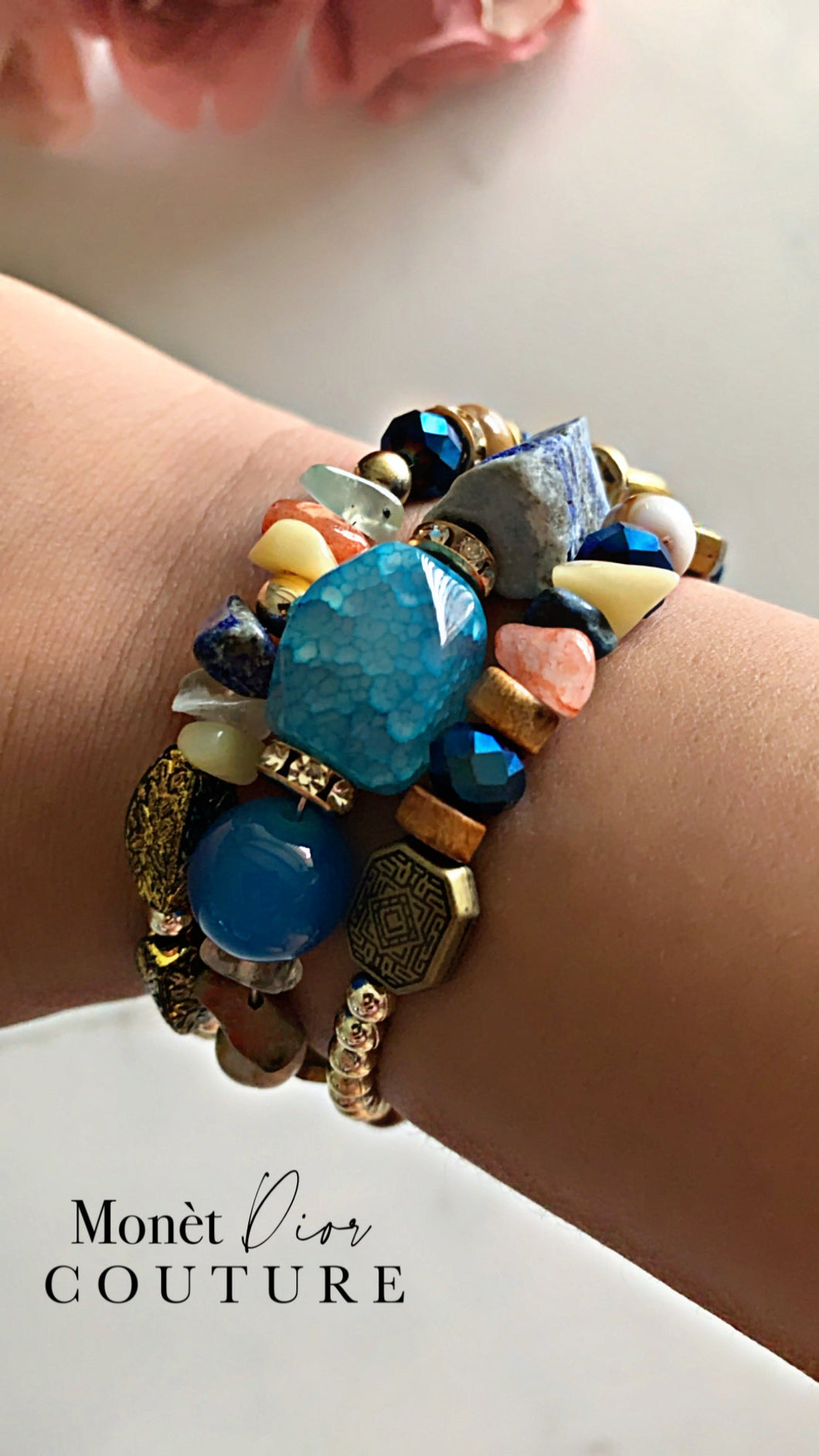 Multi-Color Stone Wrap Bracelet