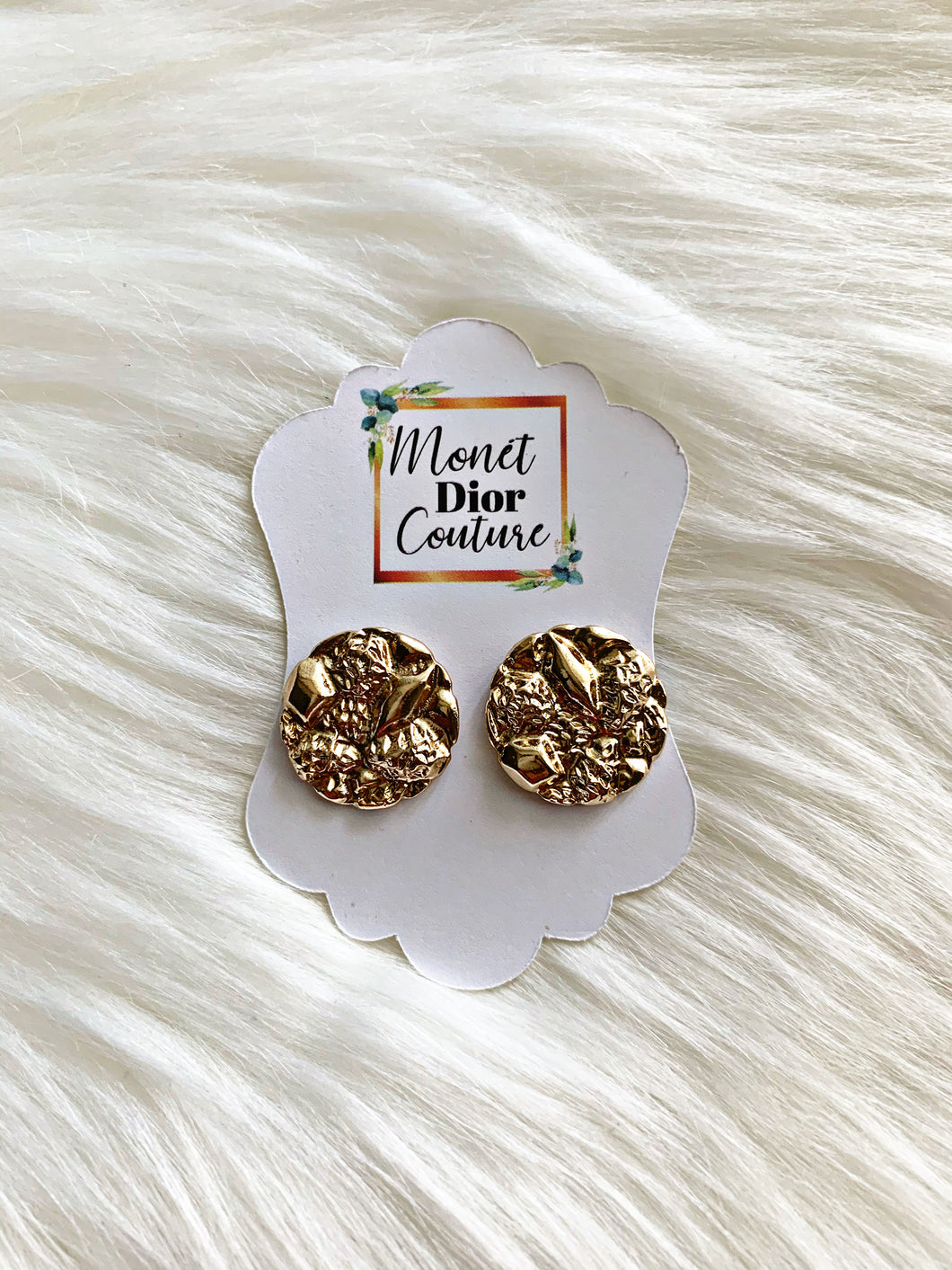 Textured Gold Stud Earrings (Large)