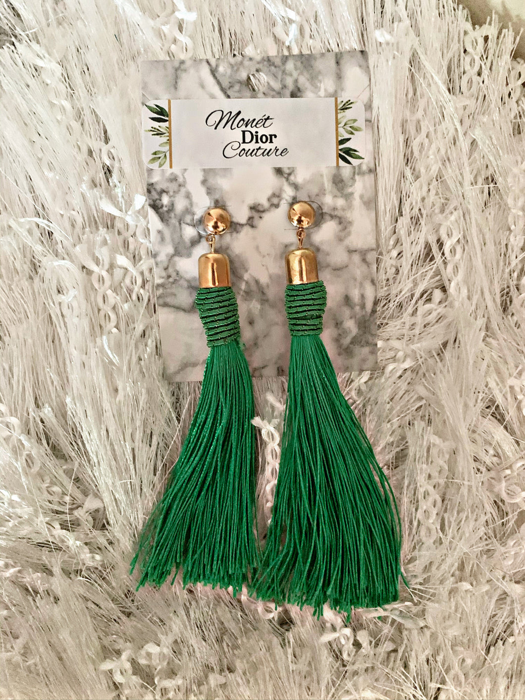 Green Tassle Earrings