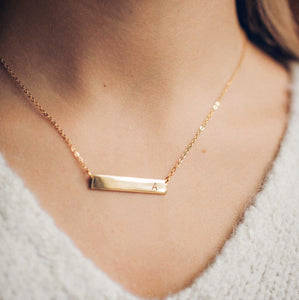 18K Initial Gold Bar Necklace