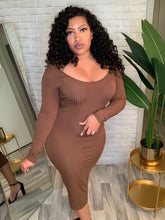 Load image into Gallery viewer, Brown Off Shoulder Midi Dress- 2XL
