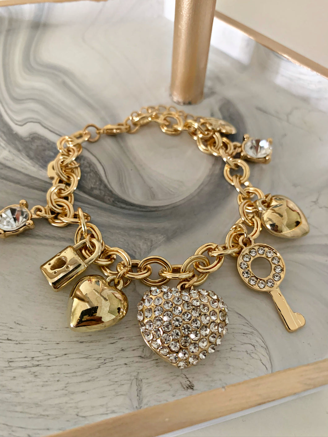 Heart & Key Charm Bracelet