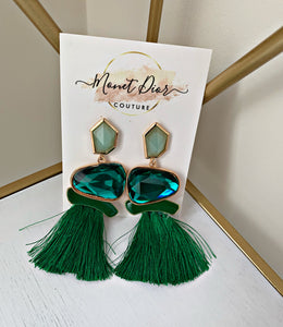 Green Gem Tassel Earrings