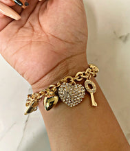 Load image into Gallery viewer, Heart &amp; Key Charm Bracelet
